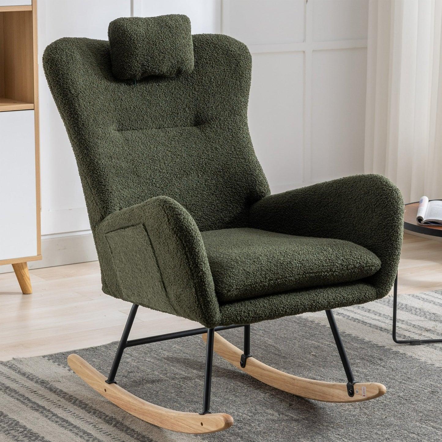 35.5-Inch Soft Teddy Fabric Rocking Chair with Pockets