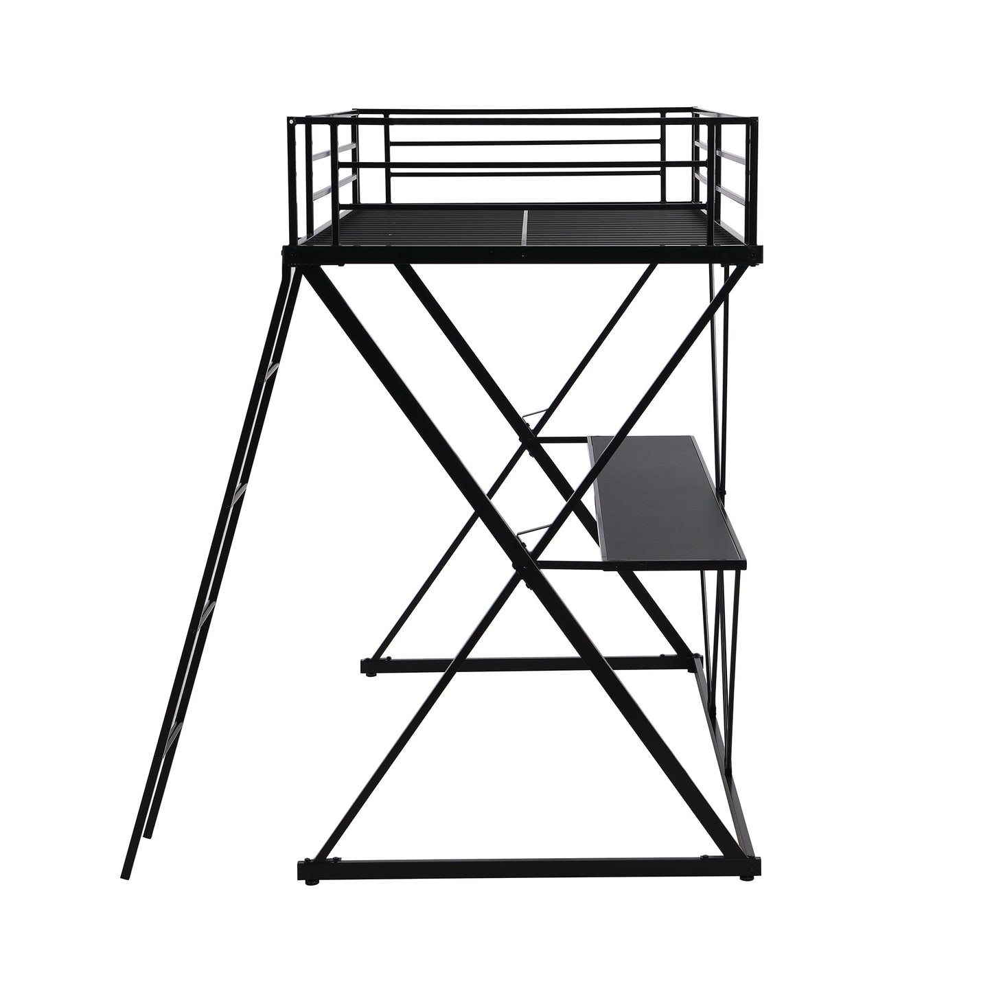Premium Twin Size Loft Bed with Desk and Guardrails - Black