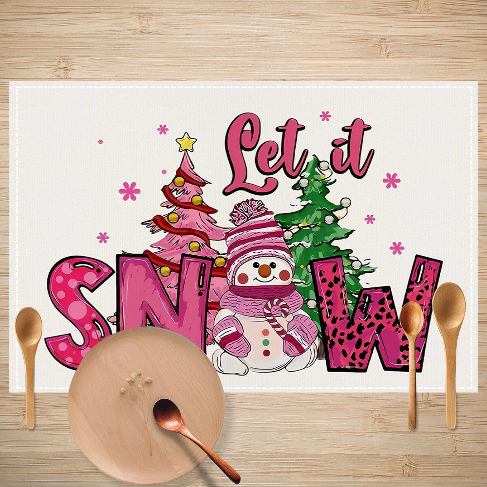 Cake linen placemat Christmas kitchen restaurant decoration insulation mat printed snowman table mat - Korvel