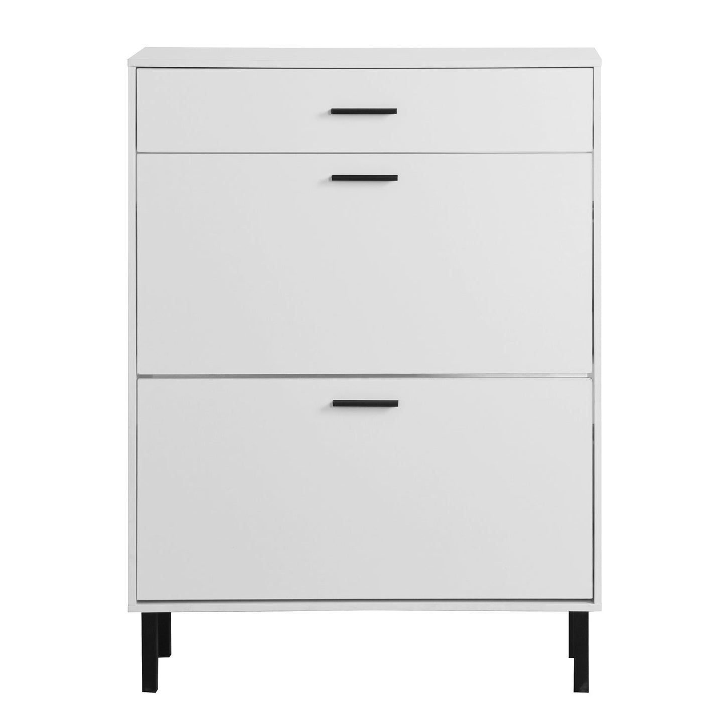 Independent shoe rack storage box with drawers and metal legs, modern shoe cabinet with 2 flippable drawers - Korvel