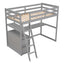 Twin Size Loft Bed with Desk and Shelves, Two Built-in Drawers, Gray - Korvel