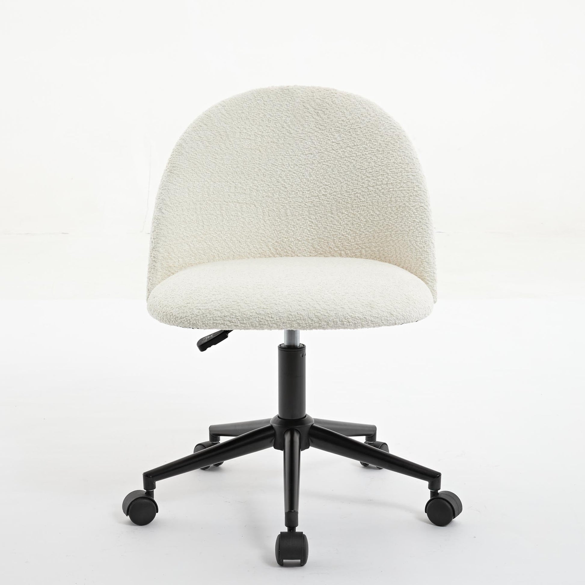 Velvet fabric office chair, mid back adjustable rotating computer chair, black legs, cushioned office chair with wheels ，White - Korvel