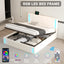 Queen Size Upholstered Bed with LED Lights Hydraulic Storage System and USB Charging Station White - Korvel
