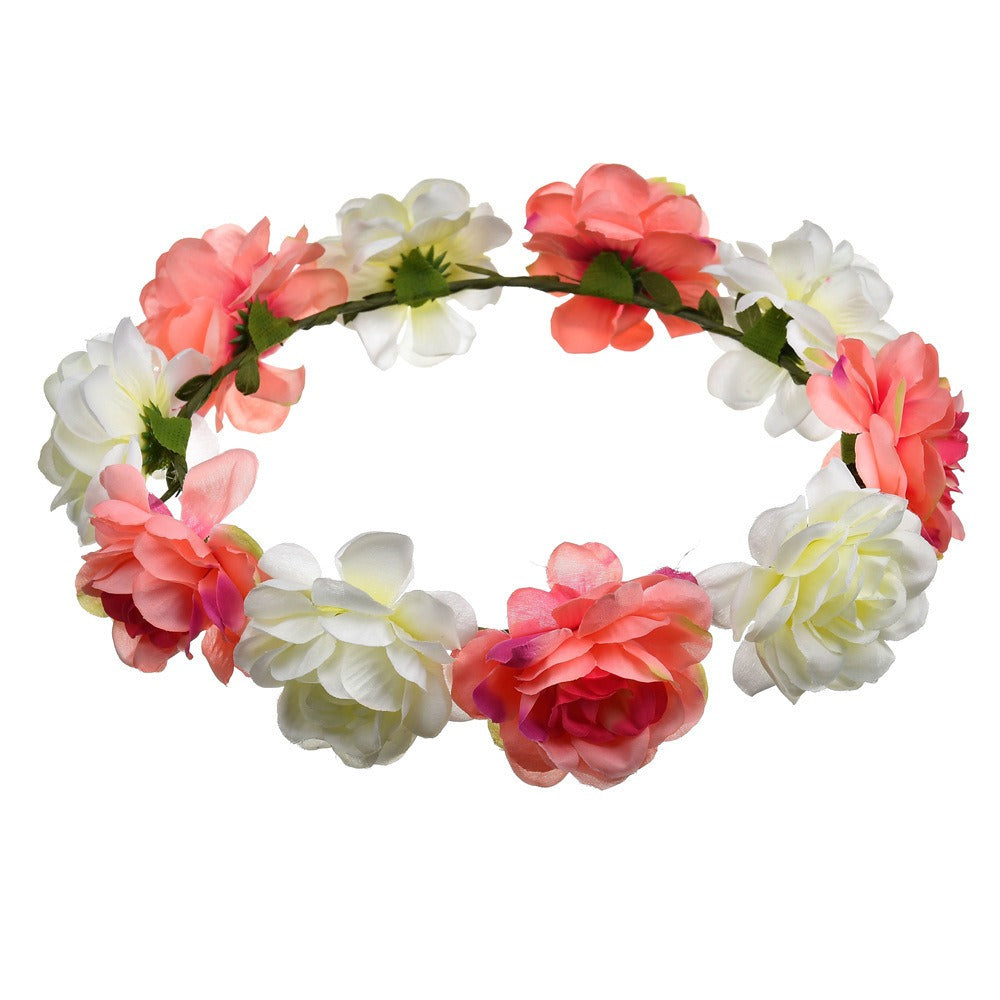 Bohemian Beach Rose Blossom Hair Hoop Bride Flower Ring Hair Strap - Korvel