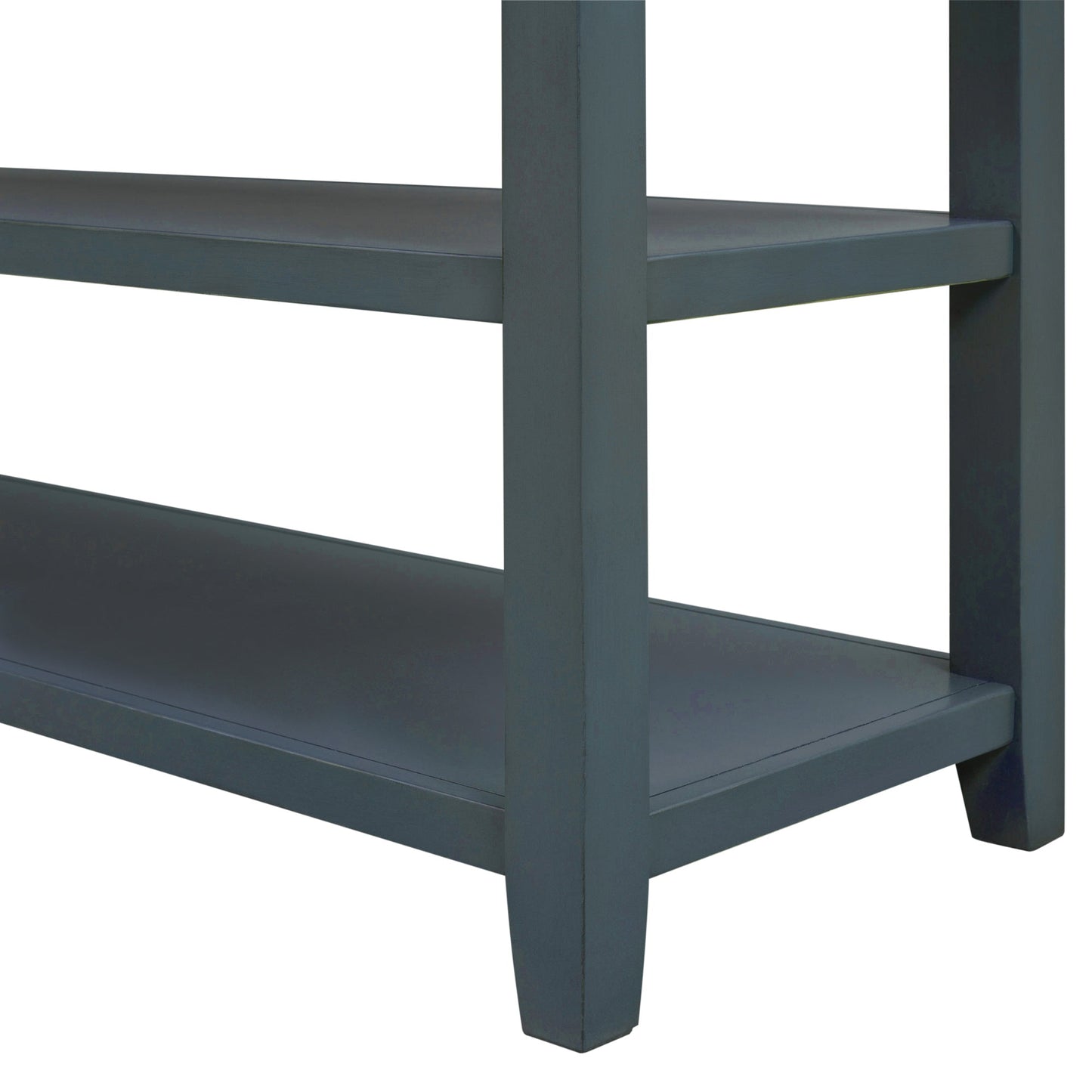 Retro Design Console Table with Two Open Shelves, Pine Solid Wood Frame and Legs for Living Room (Navy) - Korvel