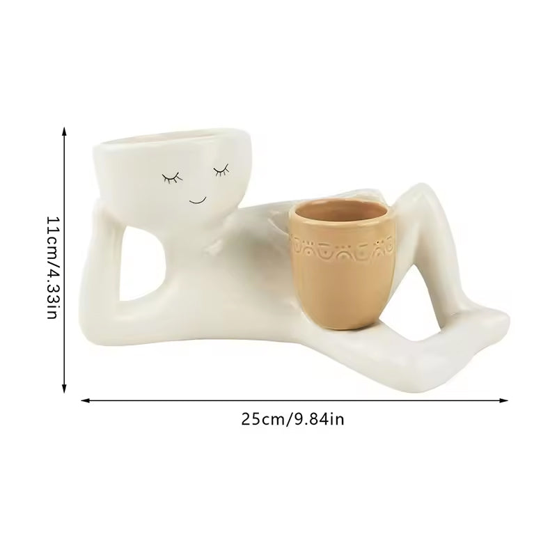 Funny Resin Succulent Pot: Relaxing - pose Figure with Pot Planter, Drainage Hole, Ideal for Succulents and Cacti - Korvel