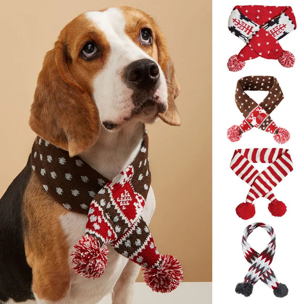Knitted Christmas Dog Scarf with Elk Design