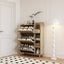Natural Bohemian style shoe cabinet with 3 rattan flip drawers, 3 square shelves, and 1 storage drawer,  Natural - Korvel
