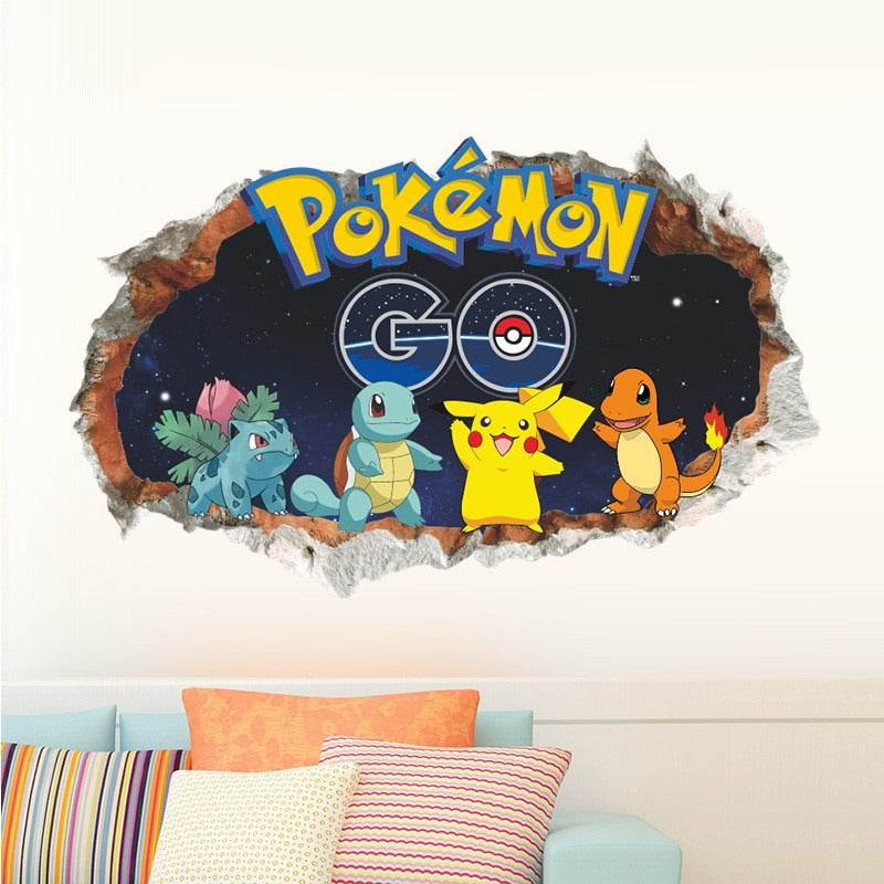 New 3D Pikachu Wall Sticker Pok é mon Wallpaper Self adhesive Cartoon Graffiti Anime Poster Children's Room PVC - Korvel