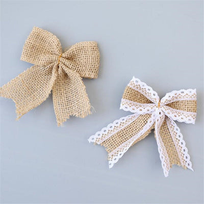 Vintage Jute Burlap Lace Bow for Gift Wrapping