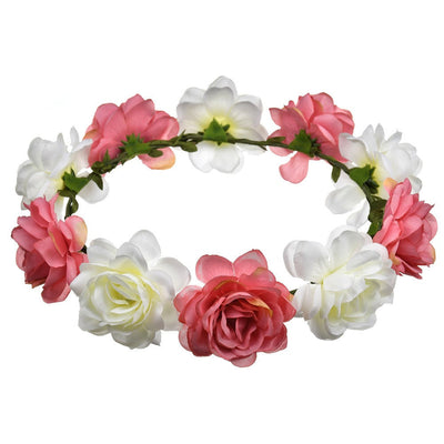 Bohemian Beach Rose Blossom Hair Hoop Bride Flower Ring Hair Strap - Korvel