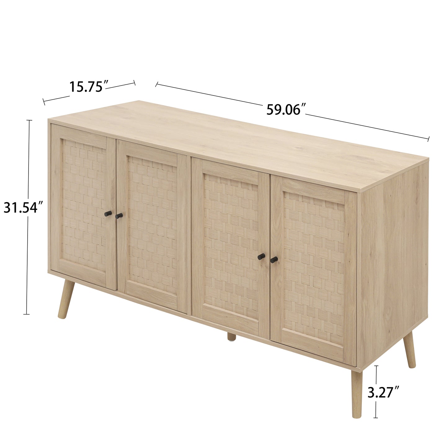 4 Door Accent Cabinet Sideboard Buffet Storage Cabinet with Adjustable Shelf for Entryway Living Room Bedroom - Korvel