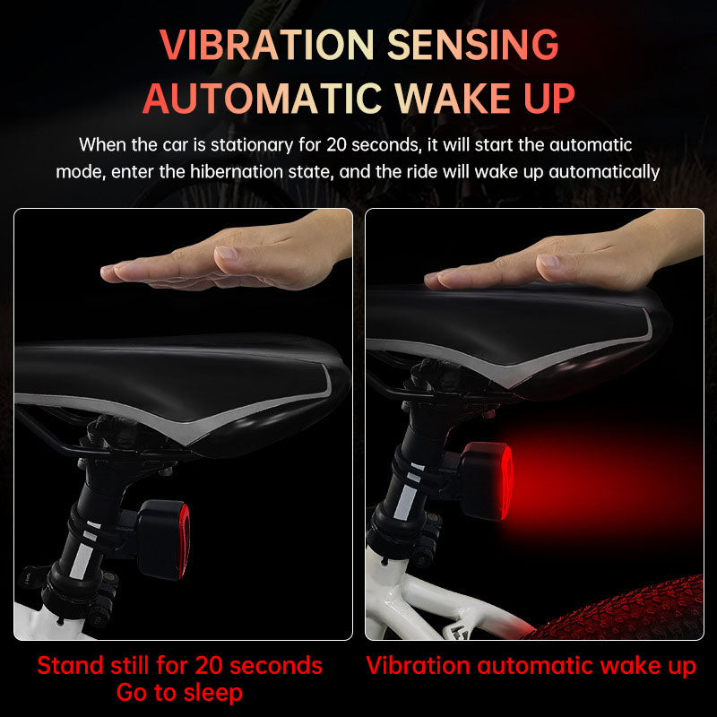 Intelligent induction brake bicycle taillight road mountain bike charging warning riding equipment square red taillight - Korvel