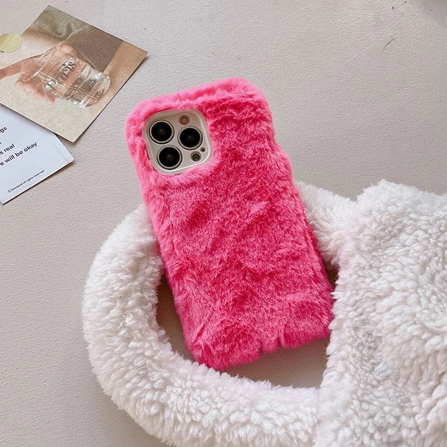 Ottwn Candy Color Warm Furry Phone Case for iPhone