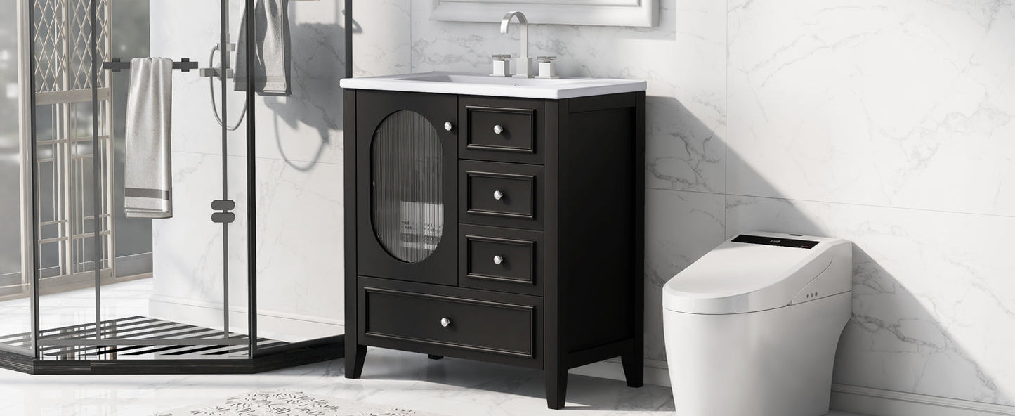 Meuble de salle de bain noir de 30" avec évier et rangement