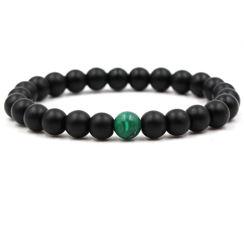 8mm matte black frosted stone malachite couple bracelet - Korvel