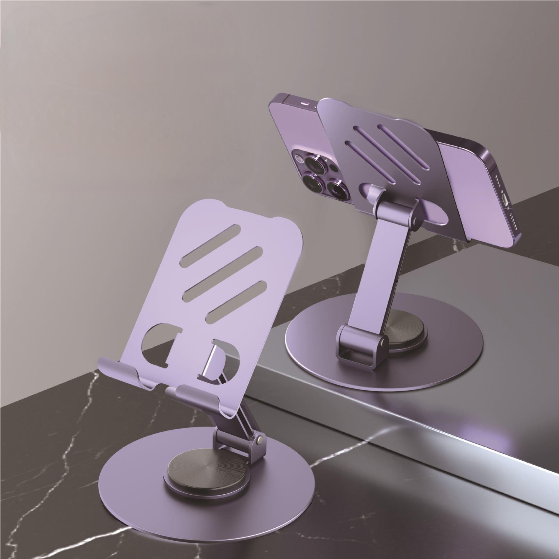 Aluminum alloy desktop phone holder with 360 degree rotation and folding, portable lazy all metal phone holder - Korvel
