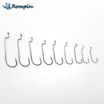 Rompin 100pcs Narrow J Bend Worm Hook for Carolina Rigs Bass Fishing Hooks - Korvel