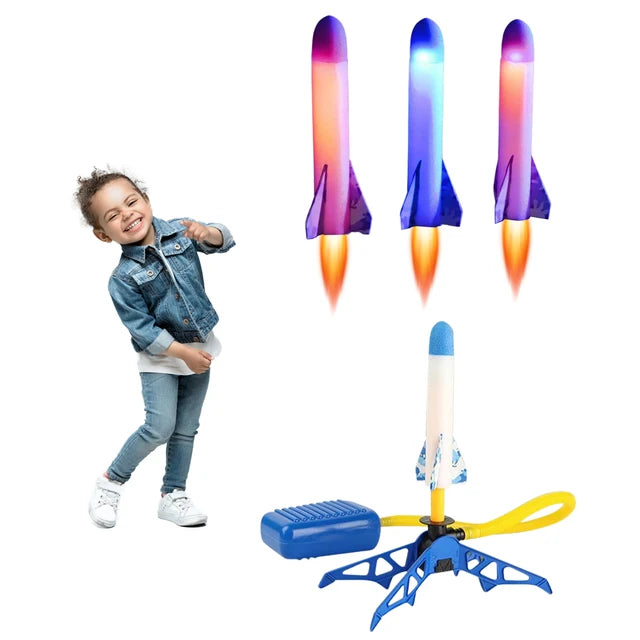 Children's Foot Plastic Rocket Launcher Pressure Air Outdoor Science Educational Toy Multiplayer Game Toy For Gift 3 Rocket - Korvel