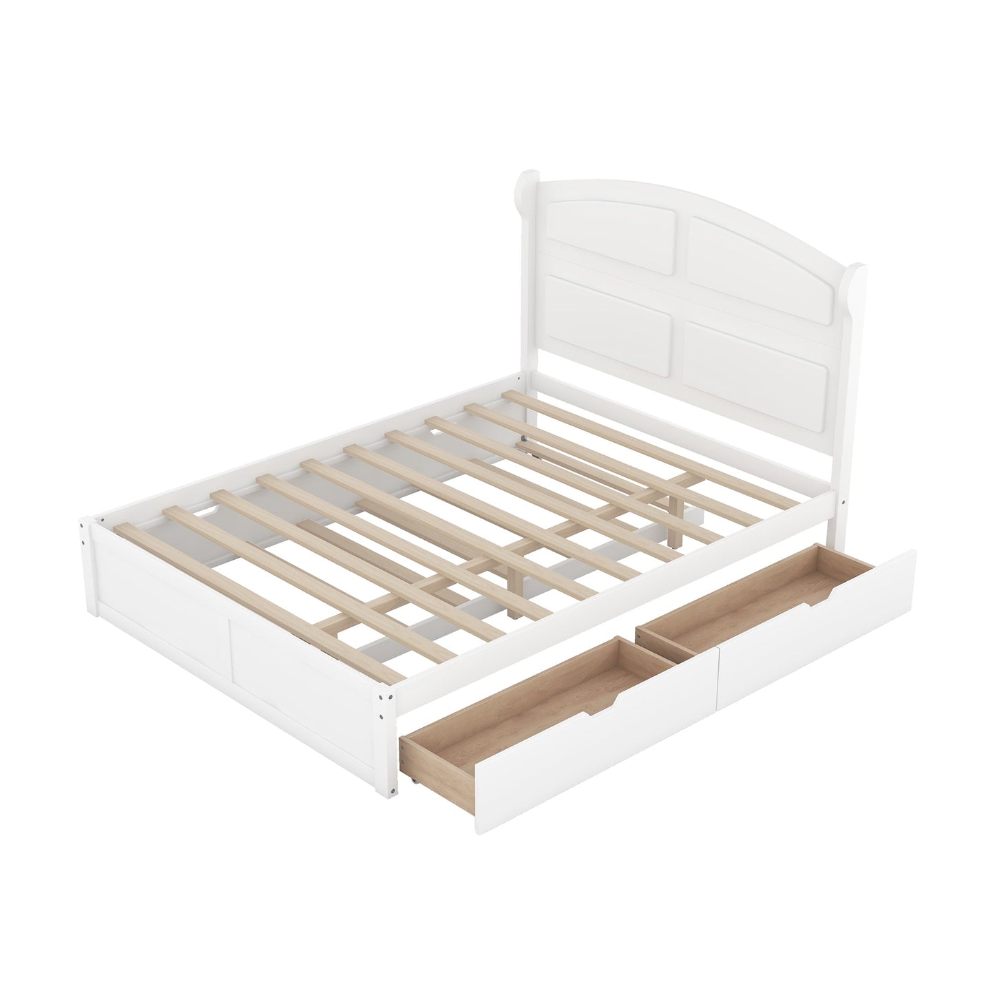 Lit plateforme queen en bois blanc élégant avec lit gigogne