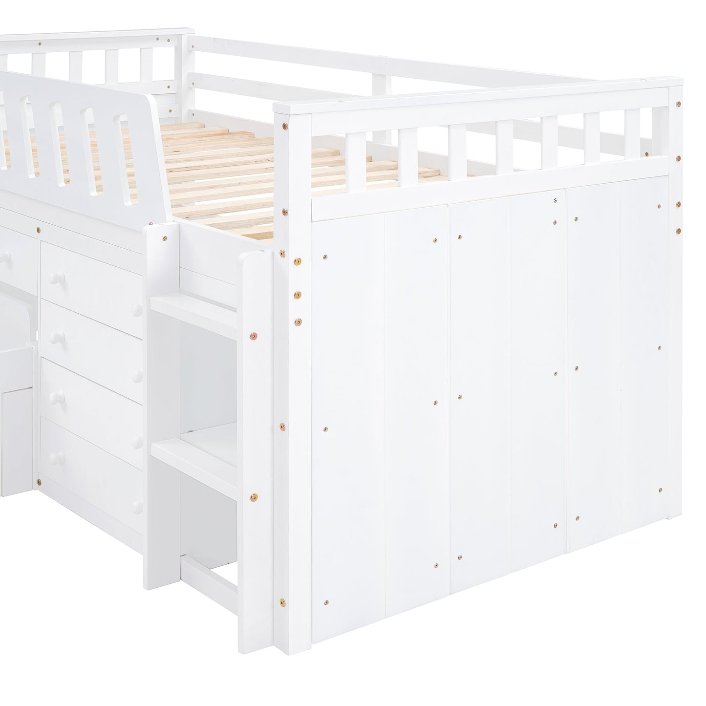 Cama loft twin en forma de L que ahorra espacio con 7 cajones - Blanca
