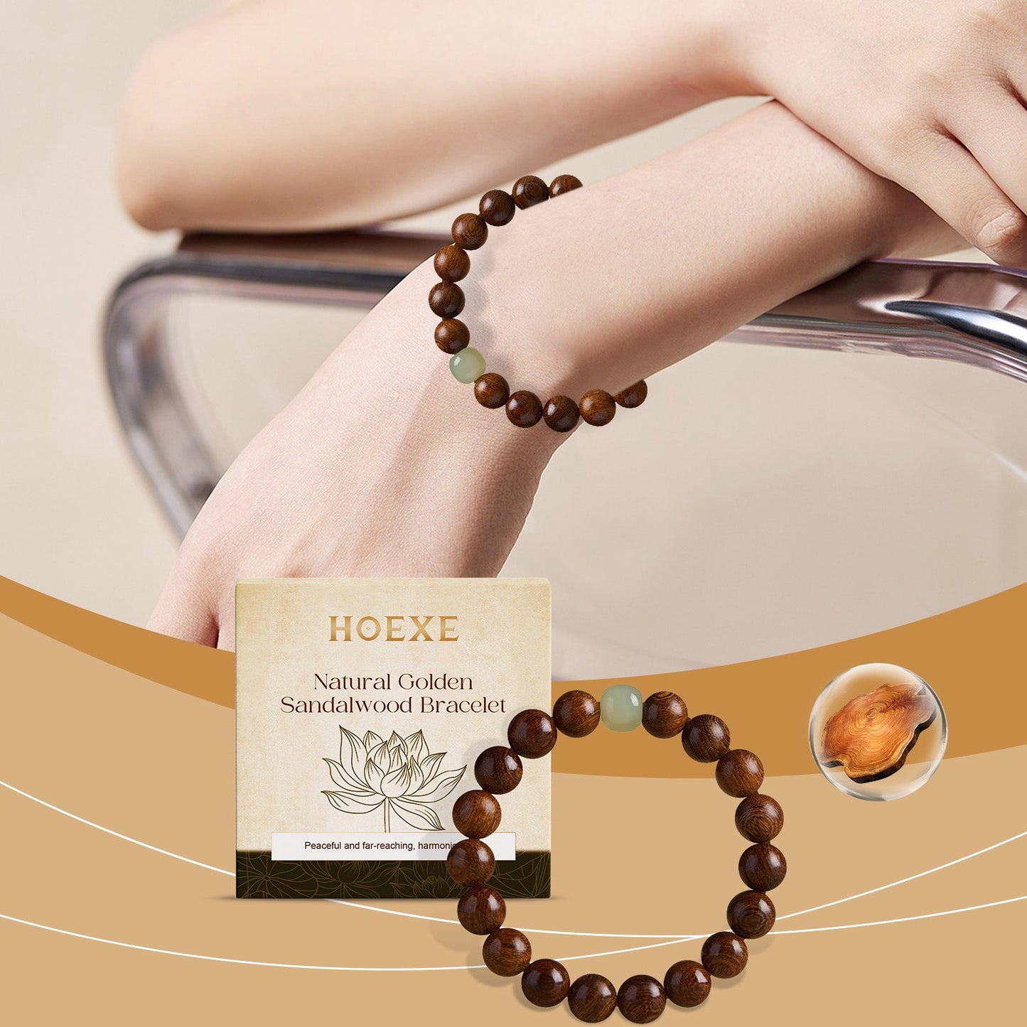 Pulsera Decorativa de Cuentas de Sándalo con Alambre Dorado