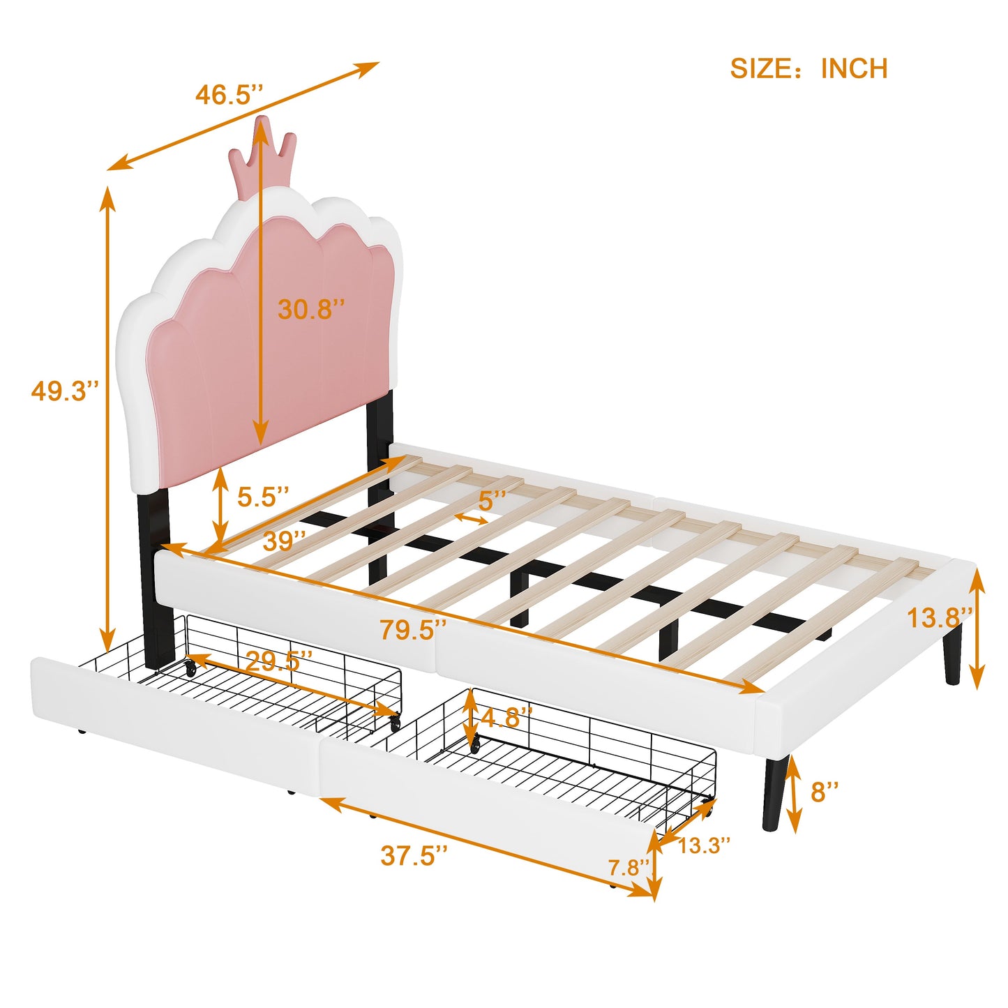 Twin Size Upholstered Princess Bed with Crown Headboard