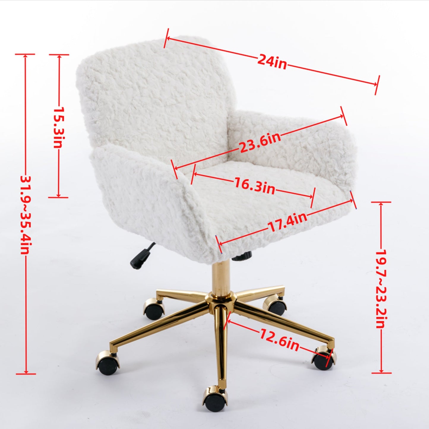 Chaise de bureau ajustable beige avec base en métal doré