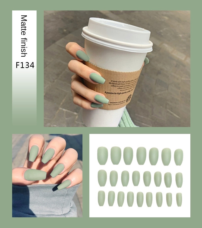 Premium Stiletto Press-On Nails with Glue - 24 Pieces