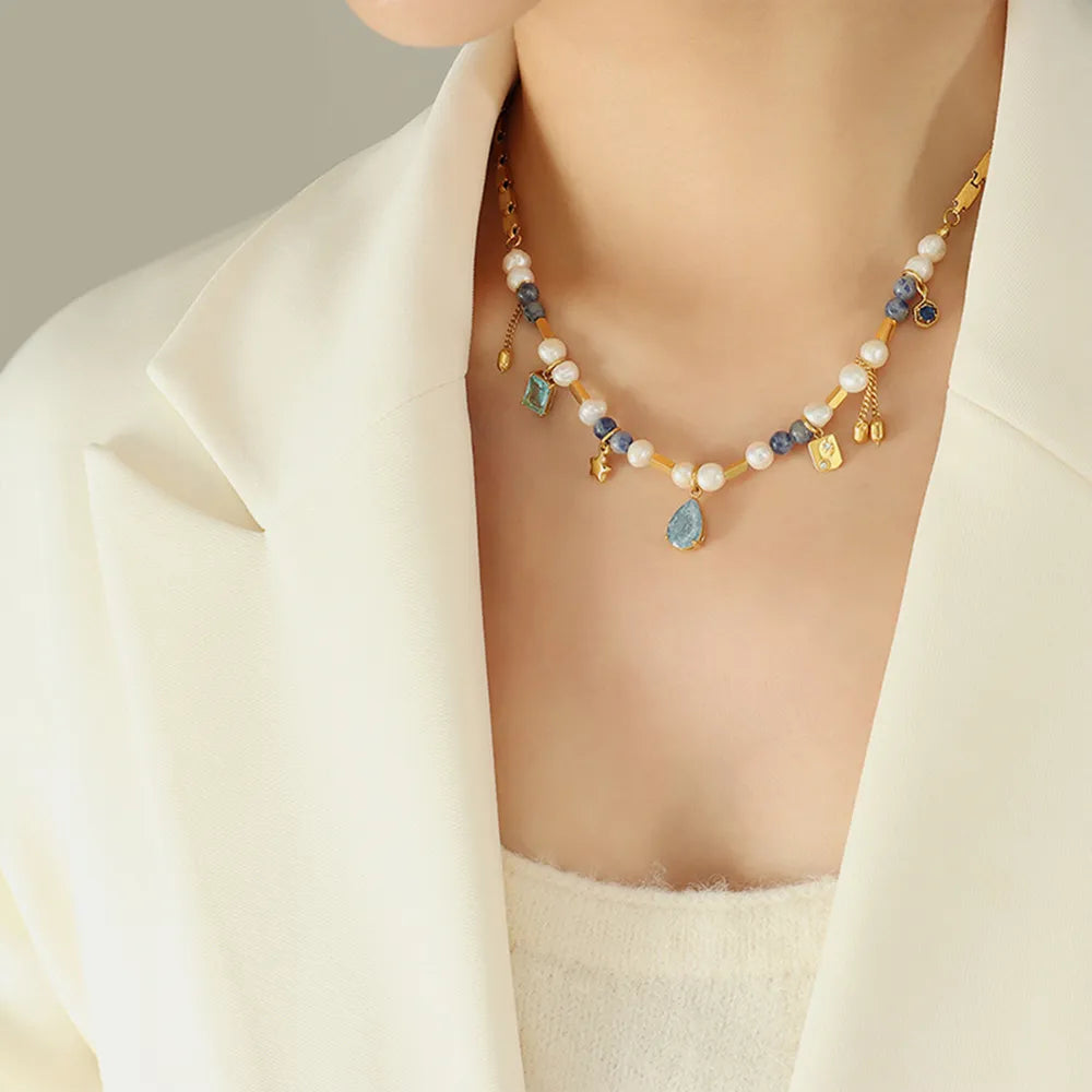 Natural stone freshwater pearl necklace necklace collarbone chain for girls - Korvel
