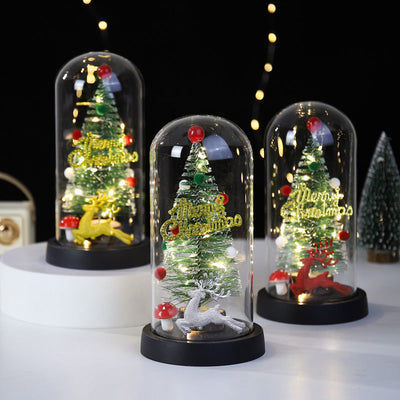 Christmas Gift LED Light Illumination Decorative Ornament Mini Christmas Tree Deer Glass Cover - Korvel
