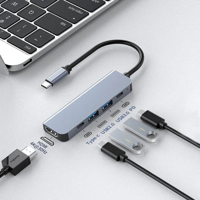 5-in-1 Type-C to HDMI Adapter USB C HUB 4K30Hz PD100W Docking Station USB-C 3.1 Splitter for MacBook iPad Pro Huawei USB 3.0 HUB - Korvel