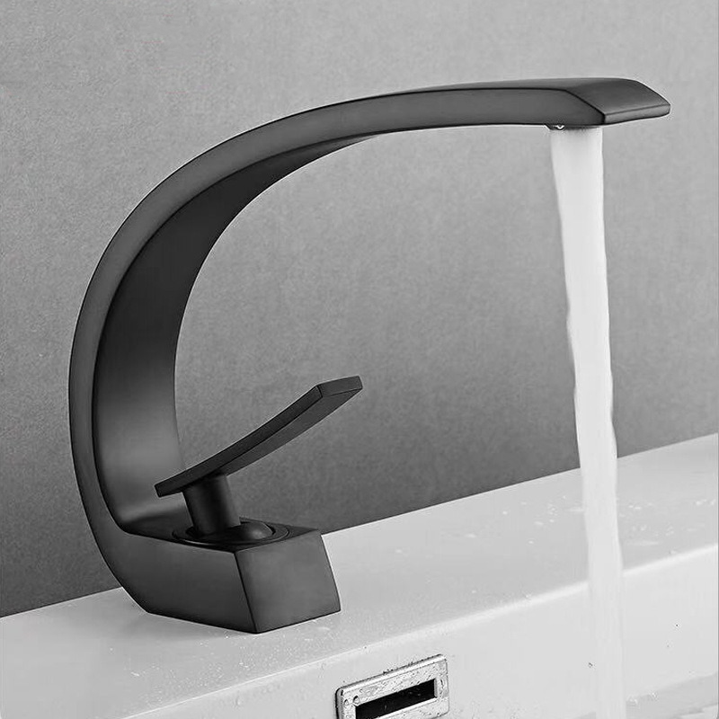 Black all copper single hole cold and hot faucet creative sink for washing hands and faces under the table - Korvel