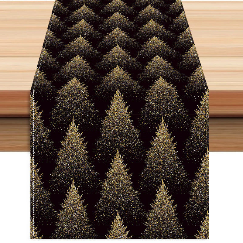 Golden Christmas Tree Printed Table Flag Winter Festival Home Living Room Dining Table Decoration Tablecloth Mat Tea Flag - Korvel