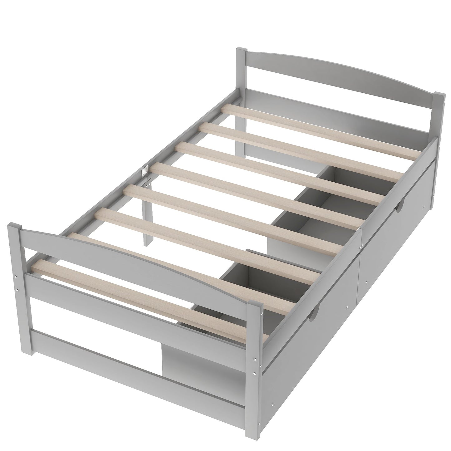 Twin size platform bed, with two drawers, gray - Korvel