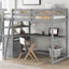Twin Size Loft Bed with Desk and Shelves, Two Built-in Drawers, Gray - Korvel