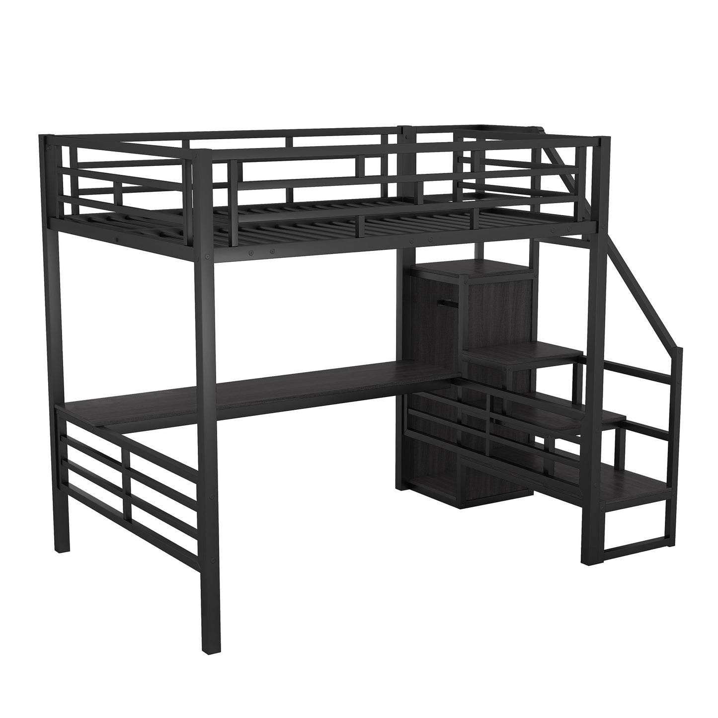 Cama loft de metal de tamaño completo con escritorio y opciones de almacenamiento