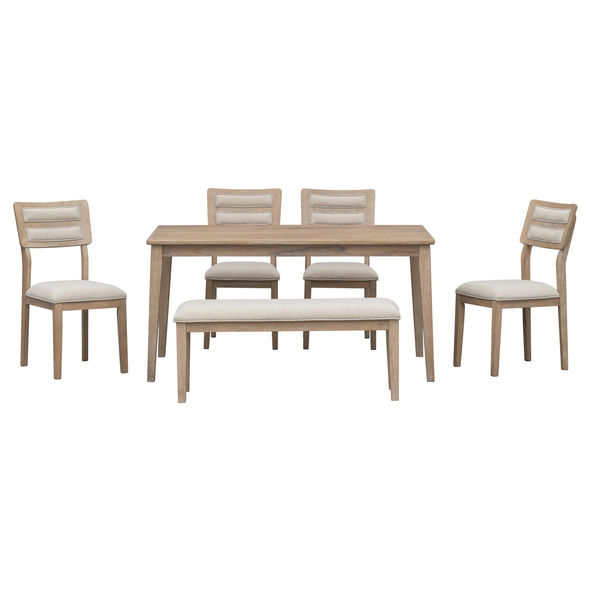 TREXM Classic and Traditional Style 6 - Piece Dining Set, Includes Dining Table, 4 Upholstered Chairs & Bench (Natural Wood Wash） - Korvel