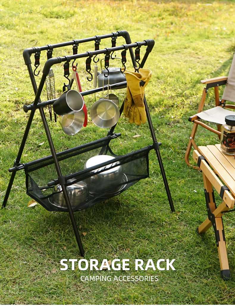 Outdoor camping folding shelf camping car drying rack drying net drying rack storage rack - Korvel