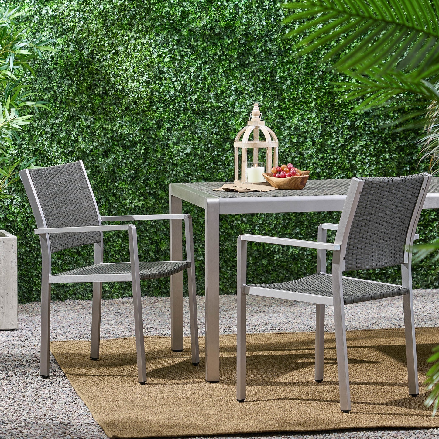 Cape Coral Outdoor Wicker Dining Chairs - 2-Pcs Set, Grey