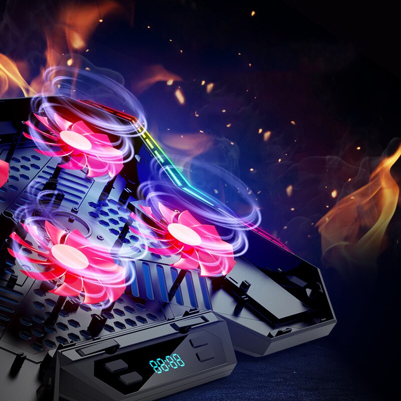 Gaming Laptop Cooler Six Fan Two USB Port Led RGB Lighting Notebook Stand for Laptop 12-17 inch Laptop Cooling Pad - Korvel