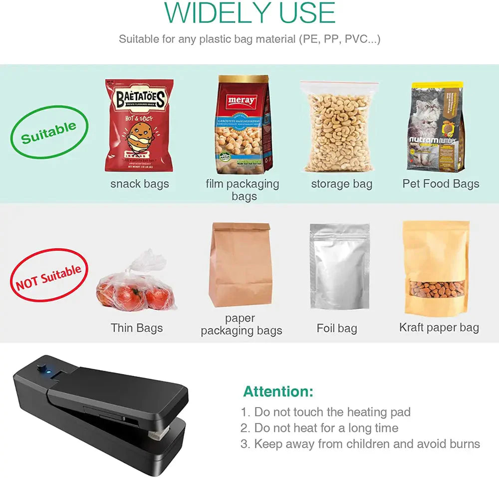 Sellador de bolsas mini portátil recargable
