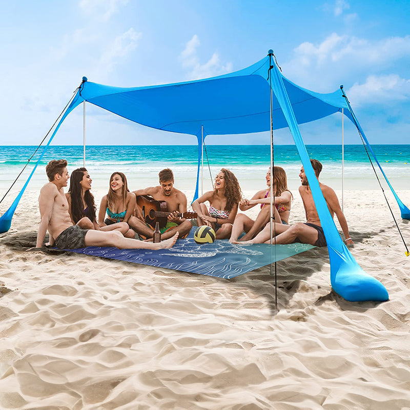 Family beach tent, large pop-up parasol, beach shelter, sun shade. Stable poles with portable carry bag. Outdoor shade. - Korvel