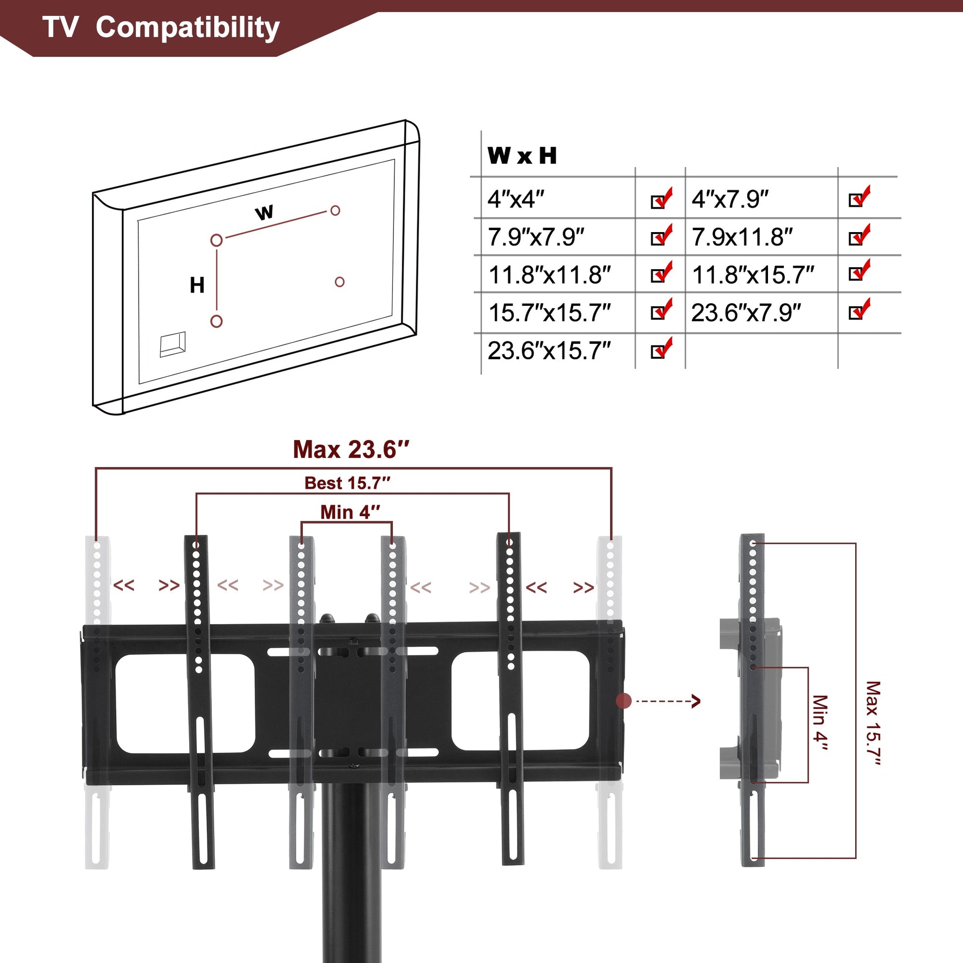 35.4 inch Black Multi-function TV Stand Height Adjustable Bracket Swivel 3-Tier - Korvel