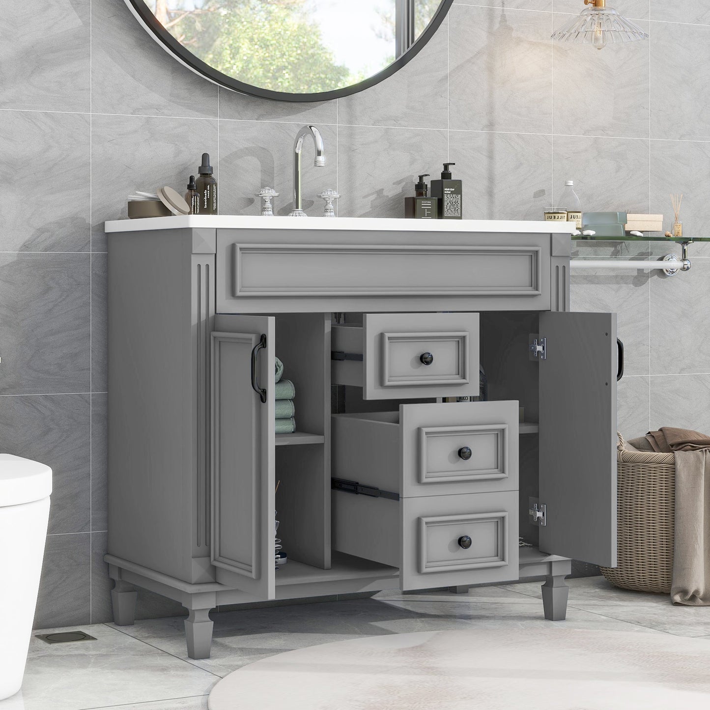 36'' Modern Bathroom Vanity with Soft Closing Doors