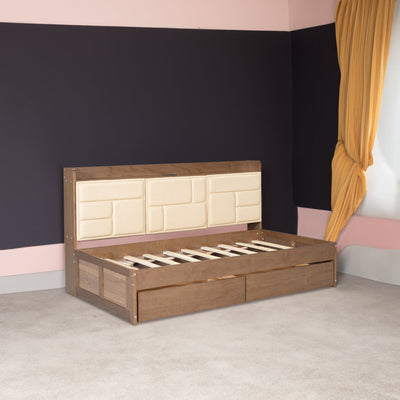 Full Size Wood Daybed with Upholstered Storage and USB Ports