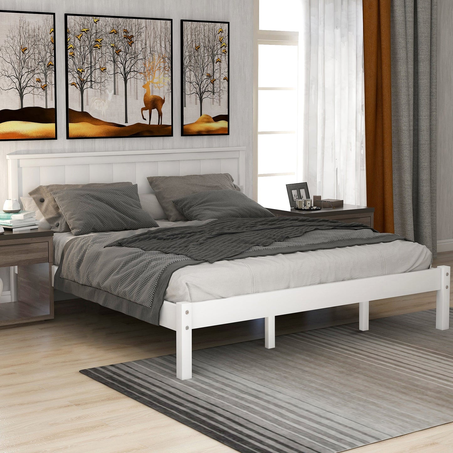 Elegante Estructura de Cama Plataforma Reina con Cabecera - Blanca