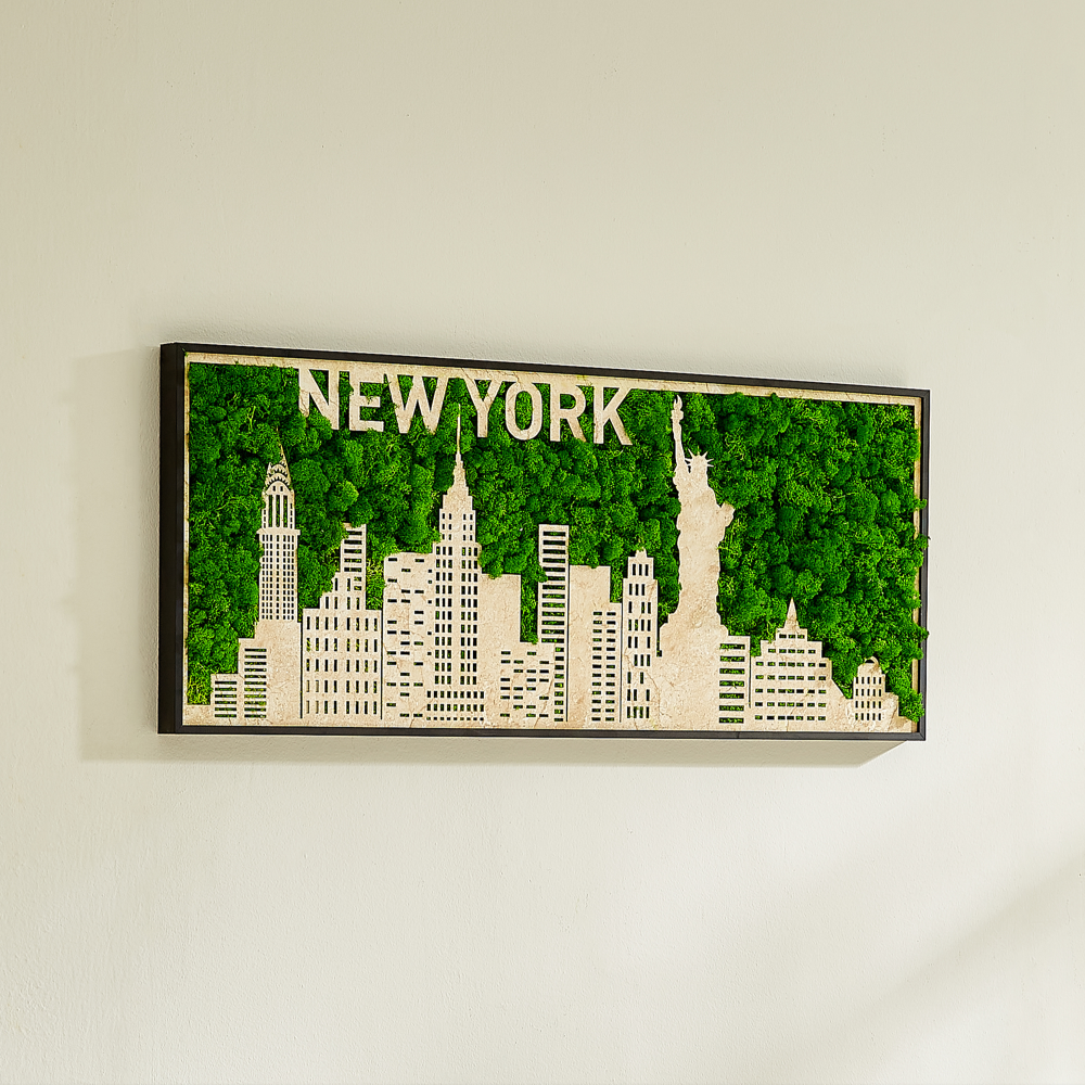 New York Moss City Silhouette Metal Wall Art - Small
