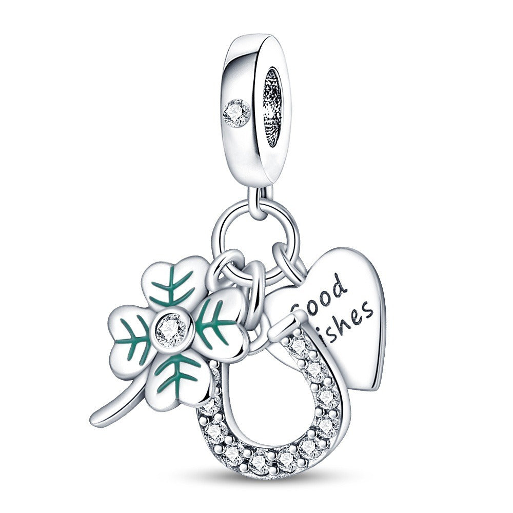 U-shaped Horseshoe Clover Wishing Tree Pendant Copper Silver Plated DIY Jewelry - Korvel