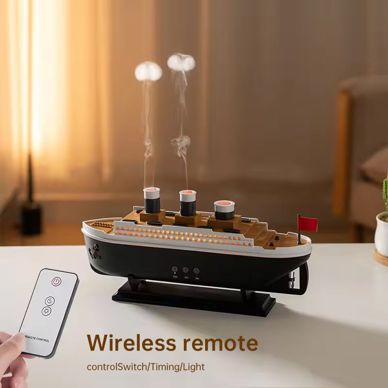 Titanic ship model humidifier (250ml), also an essential oil diffuser with jellyfish smoke ring spray for home aroma. - Korvel
